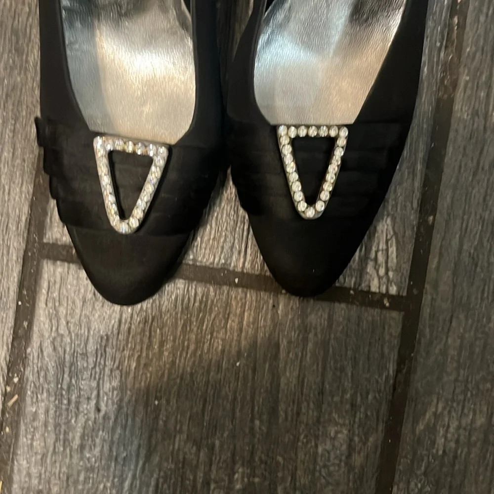 Vintage YSL Yves Saint Laurent Black Satin w Rhinestone Accent - Picture 2 of 4